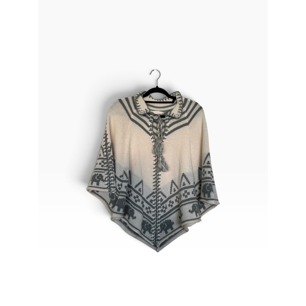 Lovestitch Elephant Tribal Knit Poncho Ivory Grey Tassel Wrap Winter Dream Snow